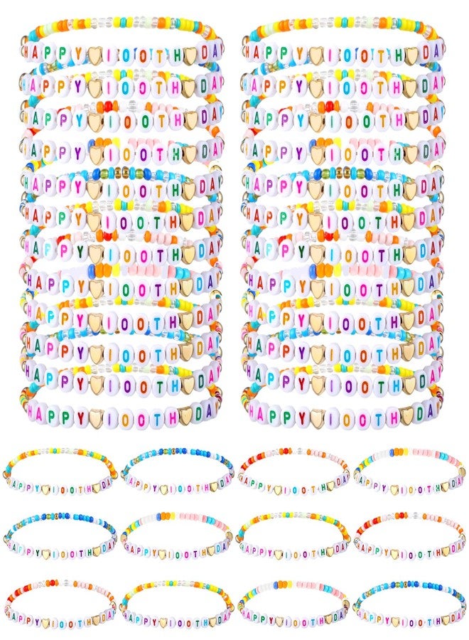 Ecation 96 Pcs Happy 100th Day Beaded Friendship Bracelets Bulk 100th Day Stretch Y2k Colorful Bracelets Cute Adjustable Jewelry for Teacher Party Gifts - Image 1